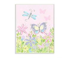 Home Decor Kollektion Stupell MDF Holz Pastell-Strassapplikation mit Libelle und Schmetterling und Blumen Wandtafel, rechteckig,-Farbe Mehrfarbig