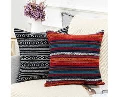 MKLFBT Dekorativer Überwurf Kissenbezug Bohemian Retro Streifen Kissenbezug 45,7 x 45,7 cm Kissenbezug passend für Café Couch Wohnzimmer Sofa Bett Zimmer Haus und Garten 2 pieces, 18x18 Colorful A+d Two Piece
