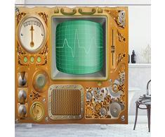 Kupfer Decor Vorhang für die Dusche von ambesonne, industrieller Viktorianischer Stil Grunge Steampunk Thema TV Gauger Uhrwerk, Stoff Badezimmer Decor Set mit Haken, orange grün silber, Textil, Multi 1, 69W x 70L