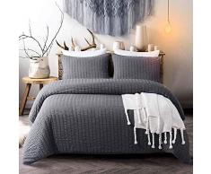 Cozyholy Bettbezug, luxuriös, weiche Seide, Rüschen, Bestickt, graue Bettwäsche, atmungsaktives Polyester, knitterfrei, farbecht, 3-teilig Natur Queen dunkelgrau