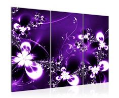 Bilder Abstrakt Blumen Wandbild 120 x 80 cm Vlies - Leinwand Bild XXL Format Wandbilder Wohnzimmer Wohnung Deko Kunstdrucke Violett 3 Teilig - MADE IN GERMANY - Fertig zum Aufhängen 100531a