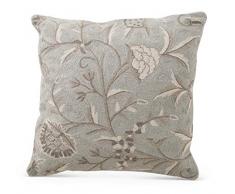 K&K Interiors 14886A Kissen, Bestickt mit Blumenmuster, Baumwolle, Baumwolle, Baumwolle, ca. 48 cm, Hellgrau / Blau