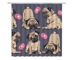 WZFashion Niedliche Bulldogge Duschvorhang, englische Bulldogge traurige Herz-Emoticon-Packung, lustige Hundeliebhaber, Welpen, Kinder, kreatives Tierstoff, für Familie, Badezimmer, Vorhang, 177,8 x 177,8 cm, mit Haken