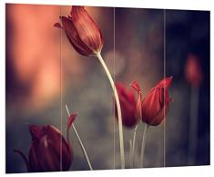 Pixxprint HBVs_2078_80x60 wundervolle rote Tulpen MDF-Holzbild im Bretterlook Wanddekoration, bunt, 80 x 60 x 2 cm