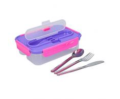 Built Bento Lunchbox mit Besteck, Plastik, Violett/Rosa, 23.5 x 17 x 6.5 cm