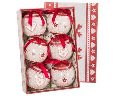 Lola Home Juinsa 112410 Weihnachtskugeln, lackiert, 80 mm, Rot/Grau, 6 Stück