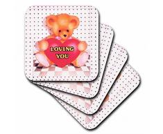 3dRose CST_4363_3 Keramik-Fliesen-Untersetzer, Teddybär, Loving You, 4er-Set