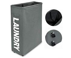 wishpool Slim Slide faltbar Wäschesammler Oxford Tuch dicker Wäschekorb mit Mesh Rollen... grau