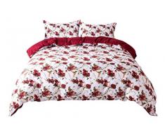 Tache Floral Red Roses Birds Elfenbein Microfaser Bettbezug Landhausstil Full rot