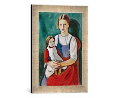 Gerahmtes Bild von August Macke Blondes Mädchen mit Puppe, Kunstdruck im hochwertigen handgefertigten Bilder-Rahmen, 30x40 cm, Silber Raya