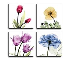 Zen Wall Art Wandbild – 4 Panels The Way of Zen and Regimen Foto Kunstdrucke auf Leinwand für Heimdekoration Yoga, Dusche, Arbeitszimmer Zimmer 16 x 16 inch Mehrfarbig