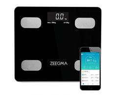 ZEEGMA Gewit Personenwaage Waage mit Körperfett Personenwaage Digital Analyse von bis zu 17 Körperparametern präzise Messung LCD Gewichtsmessbereich bis zu 200 kg (Schwarz)