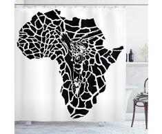 Ambesonne Safari Decor Vorhang für die Dusche Set by, Illustration von Afrika Kontinent Karte als Tier Haut Wilderness Tierart Kunstdruck, Badezimmer Zubehör, 69 W x 70l Zoll schwarz weiß