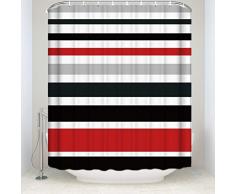 DaringOne Stoff Bad Dusche Vorhang, Schöne Einrichtung Rot Blau und Weiß Vertikale Streifen schimmelt Nicht Badezimmer Decor-Sets mit Haken 72 x 96 Gestreift