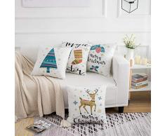 Famibay Happly Kissenbezüge, Weihnachtsdekoration, 4 Stück, Heimdekoration, Baumwolle, Leinen, Kissenbezüge, 45,7 x 45,7 cm Pack of 4 18x18 Weihnachtsstrümpfe Hirsch Obst