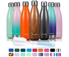 Arteesol Wasserflasche – Cola-Form Flasche – doppelwandiger Vakuum 18/8 Edelstahl – auslaufsicher hält heiß und kalt – personalisierte Textur – 3 Größen in 37 Ausführungen (Holz, 500 ml)