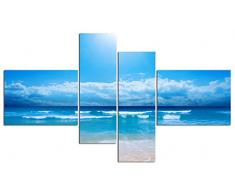 Meer und feuriger Himmel Landschaft Impressionismus Art Wand Wohnzimmer Home dekorativ HD Bild Leinwand Gemälde von sparyed (40 x 30 cm2 & 20 x 60 cm2), Hellblau, 40x30cm*2&20x60cm*2(Framed)