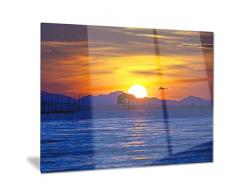 designart Altem Holz Pavillon in Sea Seascape Foto Metall Wand Kunst – MT8398, 28x12