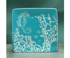 StealStreet ss-ug-tcd-859 21 cm Seepferdchen mit Holz Szene Keramik Salatteller, blau & weiß