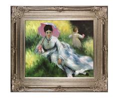 overstockArt - Frau mit Sonnenschirm und kleinem Kind auf sonnenbeleuchtetem Hang, gerahmtes Ölbild von Pierre-Auguste Renoir, variiert