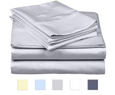 SanCozy Bettlaken-Set, Fadenzahl 400, 100% Premium Baumwolle, Satingewebe, atmungsaktiv, passend für bis zu 45,7 cm Tiefe Matratzen, Baumwolle, hellgrau, California King