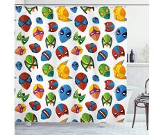 Superhero Vorhang für die Dusche von ambesonne, legendären Film Charakter Masken Flash Batman Spider-Man Comic Kostüm Print, Stoff Badezimmer Decor Set mit Haken, multicolor, Textil, Multi 1, 69W x 70L