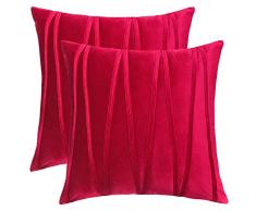 WOMHOPE Kissenbezug, Samt, 2 Stück, gemütlich, dekorativ, quadratisch, mit verstecktem Reißverschluss, 45,7 x 45,7 cm für Sofa Schlafzimmer 18 x 18 Inch rot