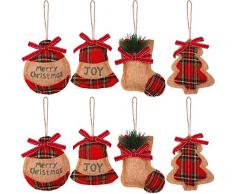 AgeXinjo Weihnachtsbaumschmuck aus Jute, Weihnachtsbaum-Dekoration, Weihnachtsstrumpf, Baumkugel, Glocke, Stern, Schritt, Plaid Schottenkaro für Urlaub Party Dekoration 8 rote Plaid-Ornamente.