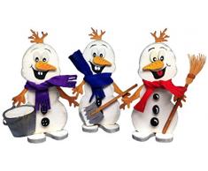 Petras Bastel-News 3 x Schneemann Snowy mit Schneeschippe, Besen und Eimer Bastelset, Holz, Holzfarben, 25 x 18 x 5 cm