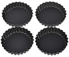 Ein domo pv-bak-2200 Point-Virgule Set oder 4 Antihaftbeschichtete Pfannen Mini Tart/Quiche mit herausnehmbarem Boden Ø 10 cm, Stahl, silber