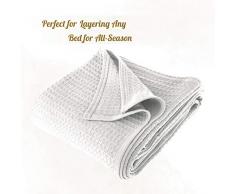 JMR Kuscheldecke mit Waffelmuster und mittelschwerer Baumwolle, ideal für alle Jahreszeiten, Upgrade Ihrer Heimdekoration mit hypoallergener, weicher Steppdecke für Bett, Couch und Sofa Queen 90 x 90 weiß