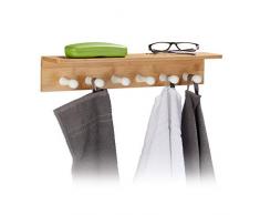 Relaxdays Handtuchhalter Bambus HxBxT: 10 x 50 x 9 cm Wandhandtuchhalter 6 Haken Holz Badetuchhalter Hakenleiste, natur