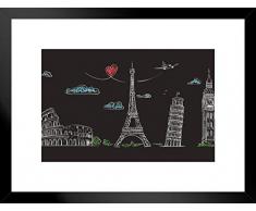 Poster Gießerei European Landmarks London Rom Paris Kreidetafel Sketch Art 26x20 inches Matted Framed Poster
