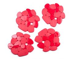 MSV Duschmatte Badematte Badewanneneinlage Anti Rutsch Pads Kieselstein - 4 Stück - antibakteriell Rutschfest mit Saugnäpfen - Rot - ca. 13 x 11 cm