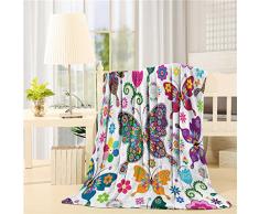 SIGOUYI Leicht Fleece Decken Wendedecke Cozy Plüsch Mikrofaser ganzjährig Decke für Bett/Couch, Bunte Schmetterling Blumen Modern 50(L) x60(W) Multi