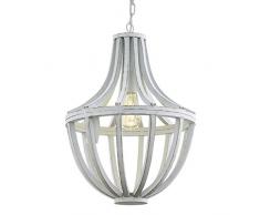 EGLO Pendelleuchte Kinross 1, 1 flammiger Kronleuchter Vintage, Retro, Shabby Chic, Hängeleuchte Holz, Esstischlampe, Wohnzimmerlampe hängend in Weiß-Antik, Stahl, E27 Fassung