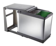 ELLETIPI Tower pal605/1All.Mülleimer Mülltrennung herausziehbarer Automatische für Base, Kunststoff und Stahlblech weiß, grau, 25 x 46 x 41 cm