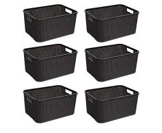 BranQ - Home essential Korb in Rattan Design 6er Set Grösse M 10l, Kunststoff PP, Anthrazit, 28,8x19,7x16,2 cm (LxBxH)