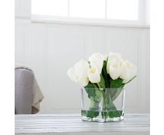 Pure Garden Tulip Blumen-Arrangement mit Glas Vase, cremefarben