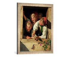 Gerahmtes Bild von Ferdinand Georg Waldmüller Kinder im Fenster, Kunstdruck im hochwertigen handgefertigten Bilder-Rahmen, 50x70 cm, Silber Raya