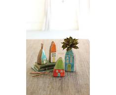 Kalalou Set of Colorful House Bud Vasen, Keramik, Mehrfarbig, One Size