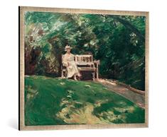 Gerahmtes Bild von Max Liebermann Die Gartenbank, Kunstdruck im hochwertigen handgefertigten Bilder-Rahmen, 100x70 cm, Silber Raya