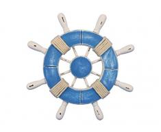 Hampton Nautical Rustikal hellblau und weiß Deko Schiff Rad mit Anker 45,7 cm – Holz Schiff Rad – Schiffe Lenkung, Rustic Light Blue and White, 23 cm