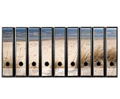 Set mit 9 Stück breiten Ordner-Etiketten selbstklebend (Ordnerrücken Aufkleber Sticker) traumhafter Strandblick für Ihr Aktenregal, Düne Strand & Meer