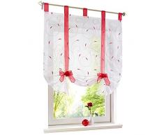 SINOGEM Floral Bestickte Raff-Up-Vorhang mit Schlaufen für Balkon, Fenster, Voile, Schleife, Schleife, Vorhang für Kinderzimmer, Deko 39 W x 55 L rot