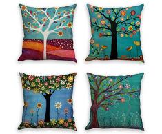 Überwurf Kissenbezüge Weihnachten Muster Dekorative Kissenbezüge 45,7 x 45,7 cm (4 Stück Set) Kissen Home Auto Deko, Trees and Birds, 18 X 18 inch