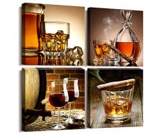 Hyidecor Art Leinwandbild, Motiv Stillleben, Weinglas, fertig zum Aufhängen, für Zuhause, Schlafzimmer, Esszimmer, Kneipe, 30,5 x 30,5 cm, 4 Stück