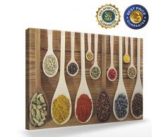 Rechteckiges Wandbild für Schlafzimmer, Wohnzimmer, Heimdekoration, Bunte Gewürze in Holzlöffeln – Bild Ölgemälde, fertig zum Aufhängen, 30,5 x 40,6 cm