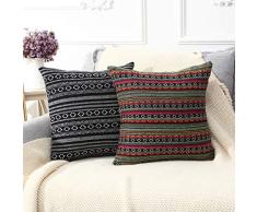 MKLFBT Dekorativer Überwurf Kissenbezug Bohemian Retro Streifen Kissenbezug 45,7 x 45,7 cm Kissenbezug passend für Café Couch Wohnzimmer Sofa Bett Zimmer Haus und Garten 2 pieces, 18x18 Colorful E+d Two Piece