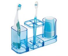mDesign Zahnpflege-Station aus Kunststoff für den Waschtisch – Badzubehör für Zahnbürste, Zahnpasta und Einwegbecher – Badorganizer zur Mundhygiene – inkl. 6 Becher – blau